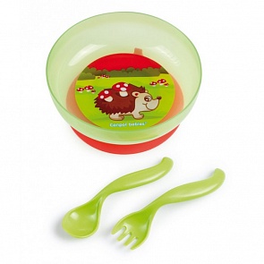 Миска 21/300 зеленая на присоске с крышкой, вилкой и ложкой, 9+ (Canpol, 21/300_зеленый)